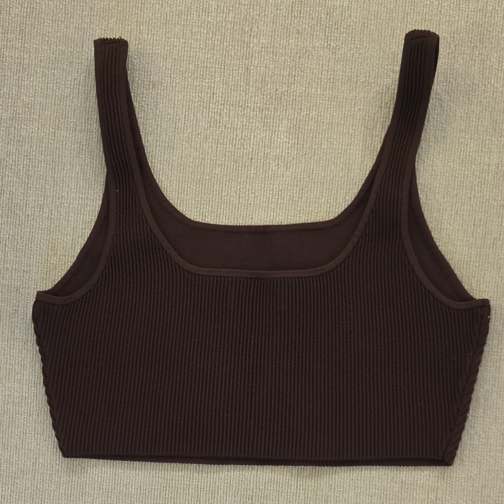Aritzia Babaton Sculpt Ribbed Knit Dark Brown Crop Top - Picture 3 of 5